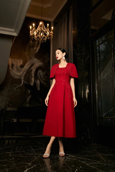 Ruby Starlit Dress - Đầm dạ hội tay pha lê