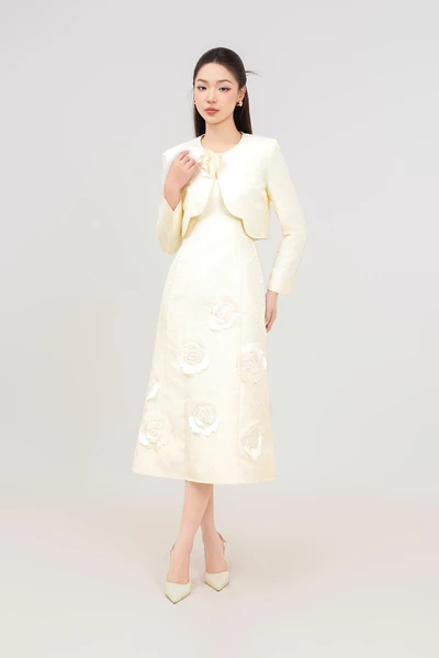Ivory Rose Elegance - Set đầm dạ hội Jacquard