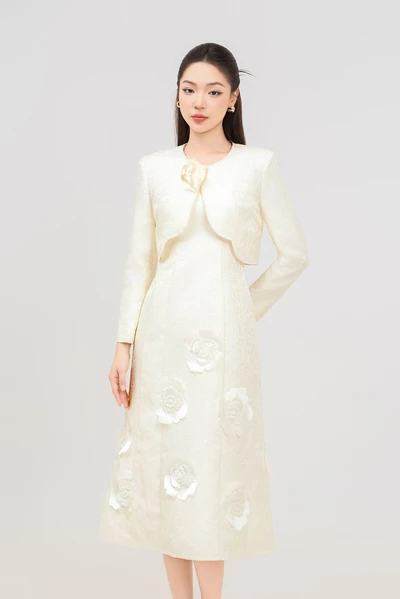 Ivory Rose Elegance - Set đầm dạ hội Jacquard
