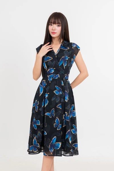 Butterfly Flare Dress - Đầm lụa họa tiết