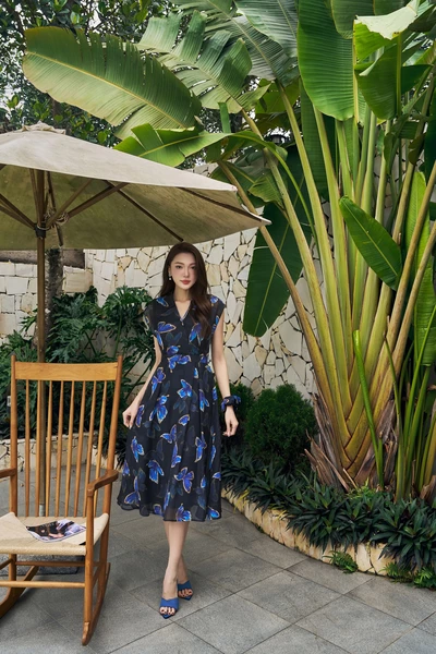 Butterfly Flare Dress - Đầm lụa họa tiết