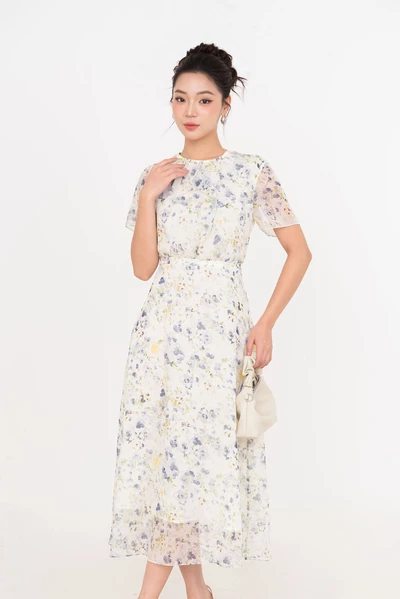 Citrus Bloom Dress - Đầm lụa hoa xòe