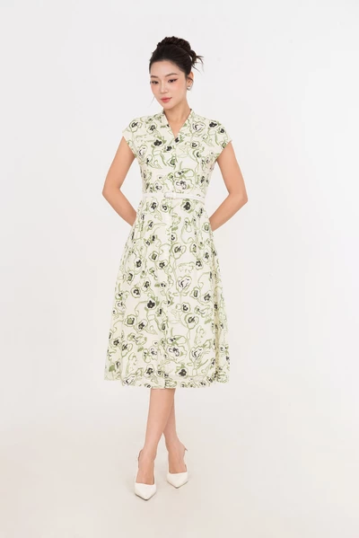 Floral Vein Dress - Đầm lụa hoa cổ V