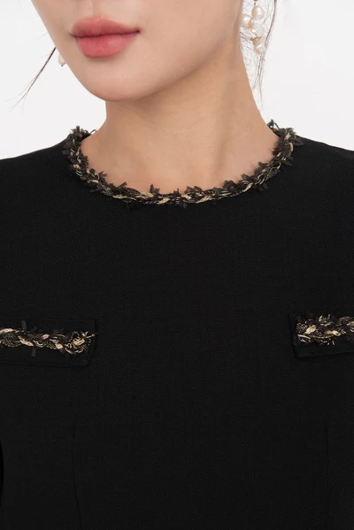 Đầm Tweed suông phối viền