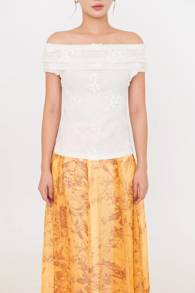 Sunray Top – Áo thun trễ vai thêu hoa