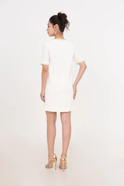 Đầm Tweed suông phối viền