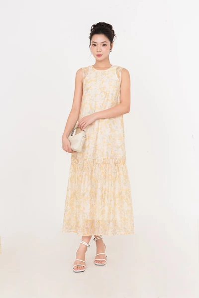 Lemon Whisper Dress – Đầm maxi hoa vàng
