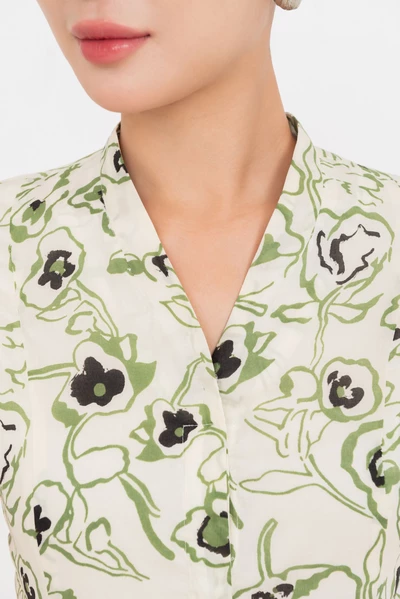 Floral Vein Dress - Đầm lụa hoa cổ V