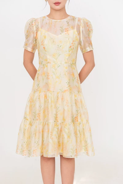 Sunpetal Dress – Đầm Tencel hoa vàng pastel