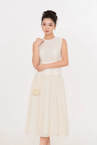 Sunbeam Lace Dress – Đầm midi không tay phối ren