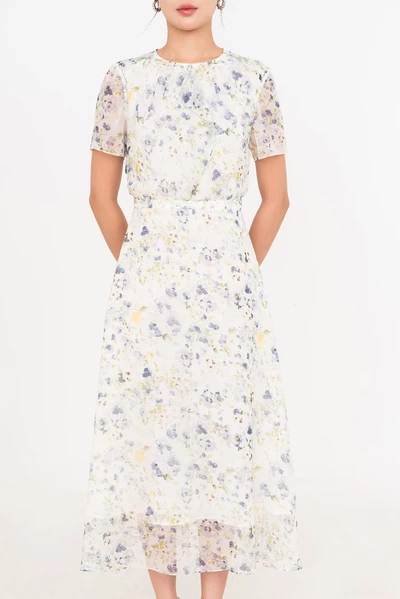Citrus Bloom Dress - Đầm lụa hoa xòe