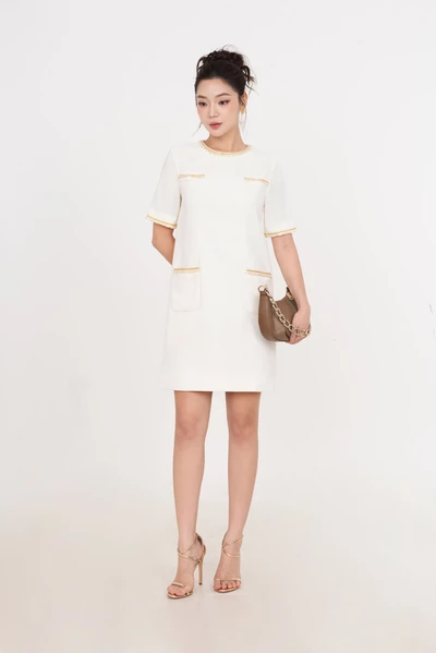 Đầm Tweed suông phối viền