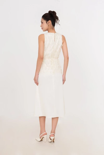 Cream Whisper Dress – Đầm lụa ren suông