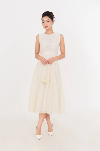 Sunbeam Lace Dress – Đầm midi không tay phối ren