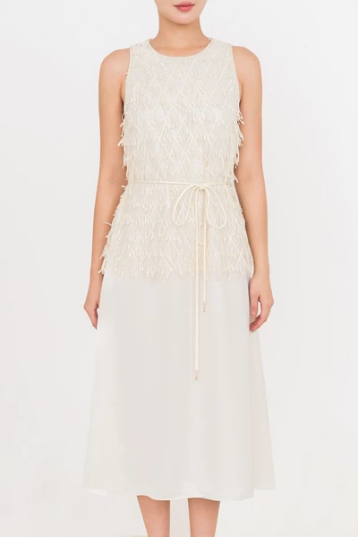 Cream Whisper Dress – Đầm lụa ren suông