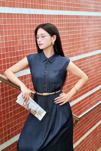 Pleated Denim Dress - Đầm cổ đức