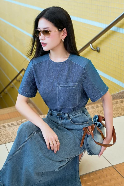 Blue Breeze Shirt - Áo kiểu phối demin