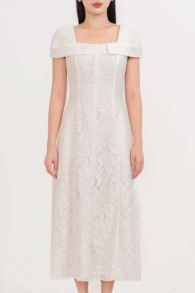 Whisper White Lace – Đầm ren midi tay bồng