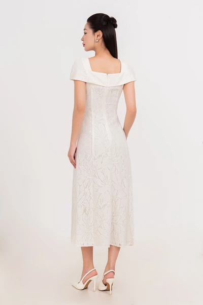 Whisper White Lace – Đầm ren midi tay bồng