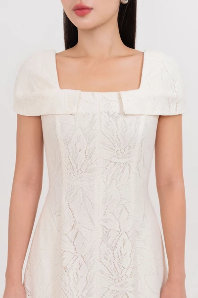 Whisper White Lace – Đầm ren midi tay bồng