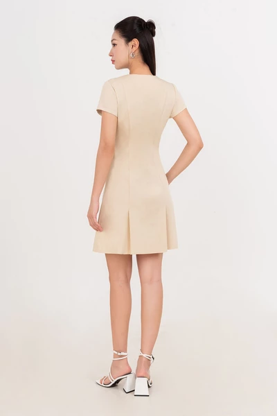Đầm Khaki cổ kiểu