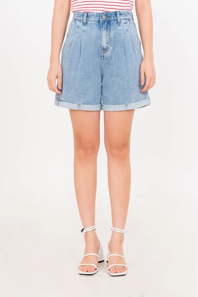 Quần shorts demin gập gấu