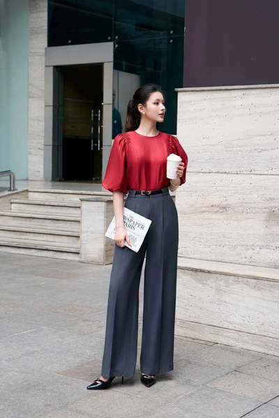Ash Gray Trousers - Quần suông cạp cao