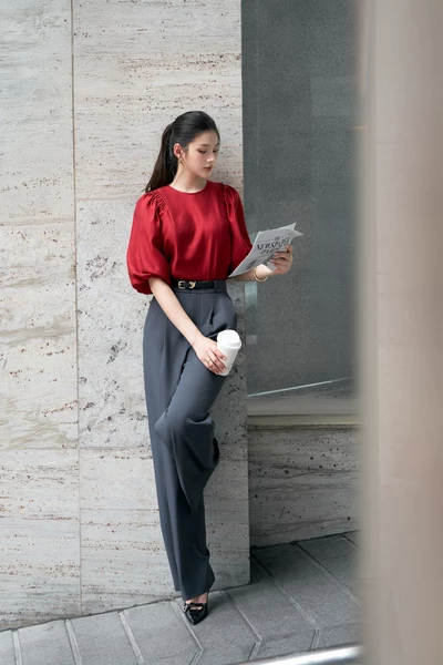 Ash Gray Trousers - Quần suông cạp cao