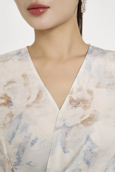 Floral V Neck Blouse - Áo sơ mi họa tiết
