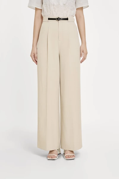 Ash Beige Trousers - Quần suông cạp cao