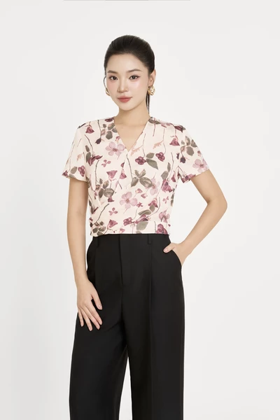 Áo sơ mi lụa họa tiết