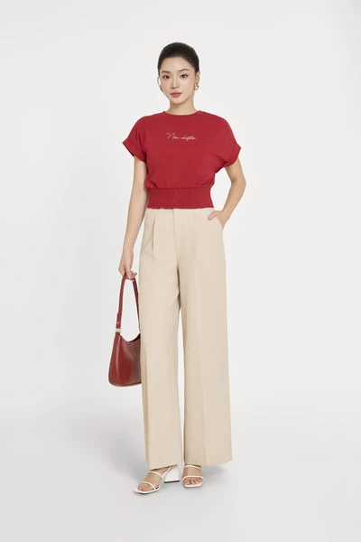 Ash Beige Trousers - Quần suông cạp cao
