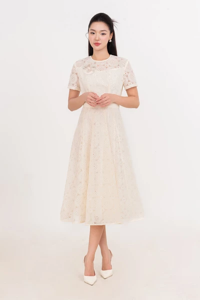 Ivory Lace Dress - Đầm ren đính hoa