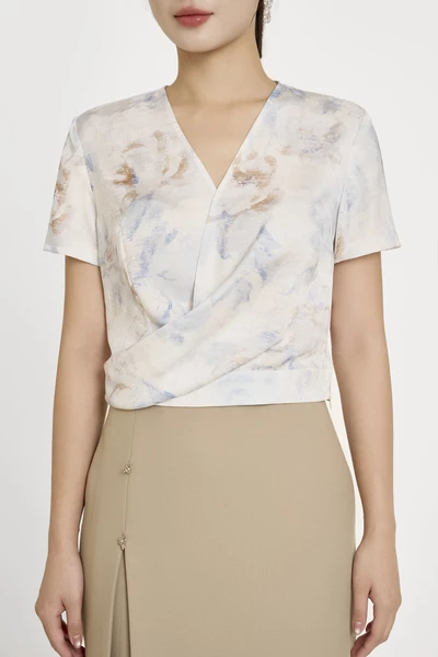 Floral V Neck Blouse - Áo sơ mi họa tiết