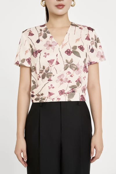 Floral V Neck Blouse - Áo sơ mi họa tiết