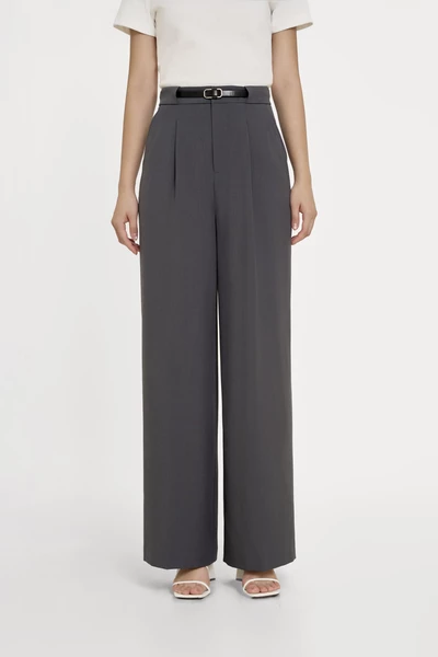 Ash Gray Trousers - Quần suông cạp cao