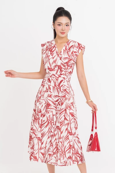 Leaf Print Dress - Đầm xòe tay hến