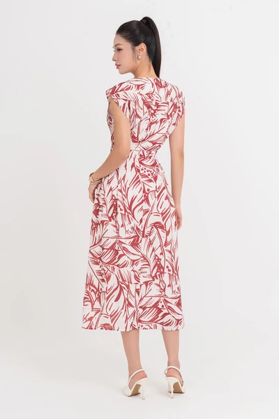 Leaf Print Dress - Đầm xòe tay hến