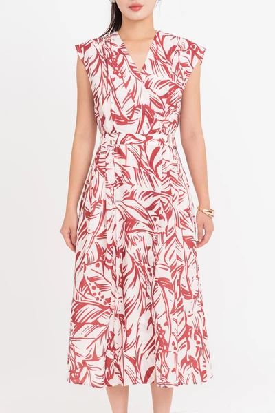 Leaf Print Dress - Đầm xòe tay hến