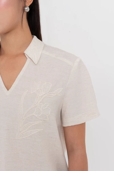 Linen Bloom Blouse – Áo sơ mi thêu hoa