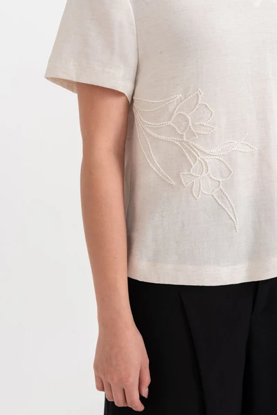 Linen Bloom Blouse – Áo sơ mi thêu hoa