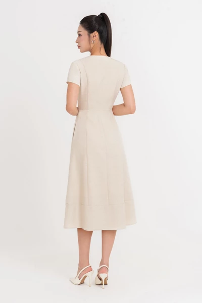 Luna IVY Dress – Đầm kem cổ mix khóa