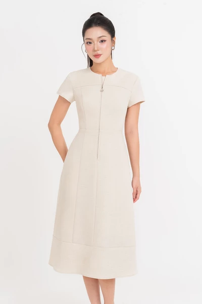 Luna IVY Dress – Đầm kem cổ mix khóa