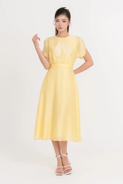 Đầm lụa hoa tay liền