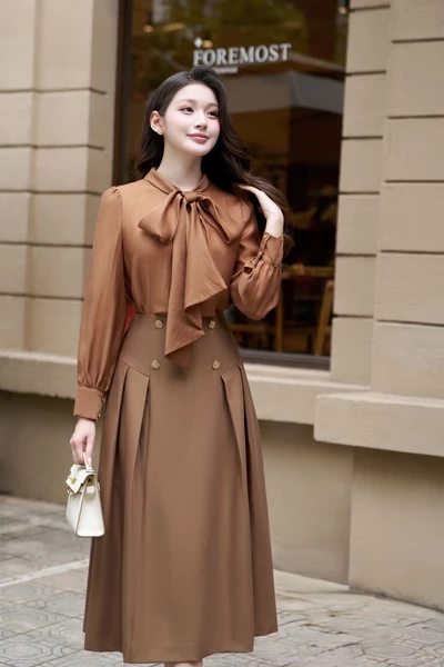 Áo sơ mi nơ Caramel