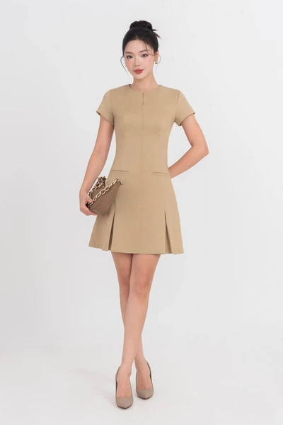Đầm Khaki cổ kiểu