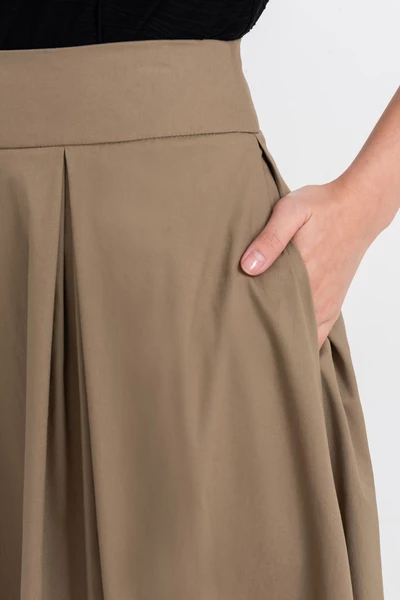 Chân váy xòe Khaki High-Waisted