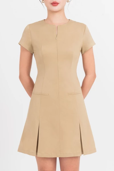 Đầm Khaki cổ kiểu