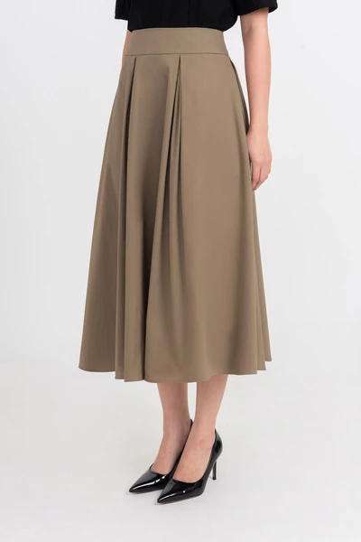 Chân váy xòe Khaki High-Waisted