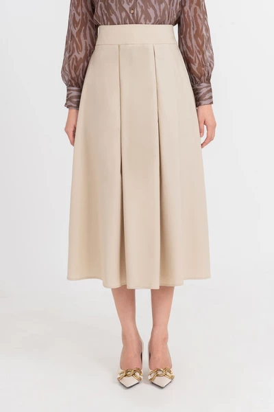 Chân váy xòe Khaki High-Waisted